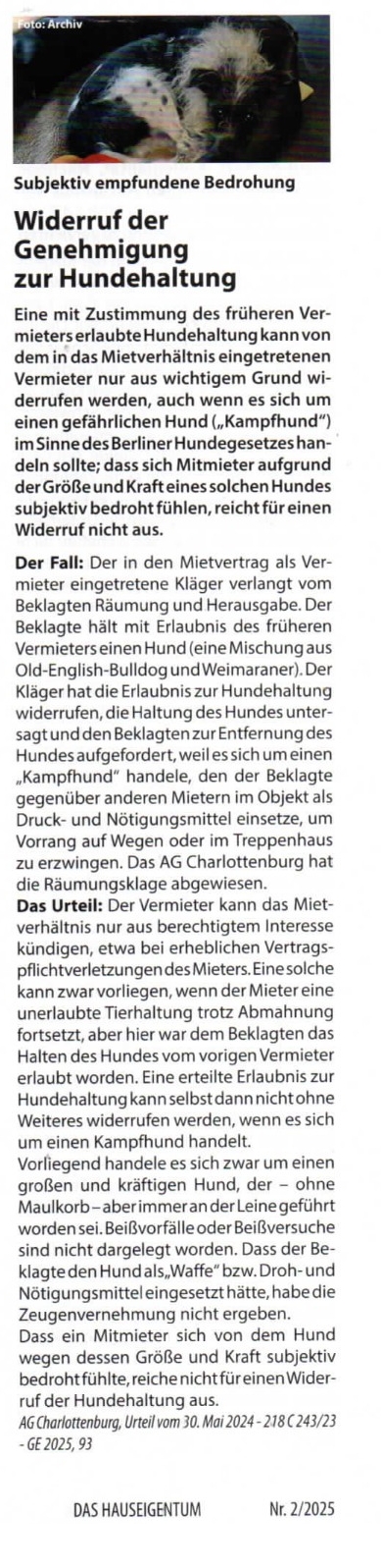 Widerruf der Hundehaltung