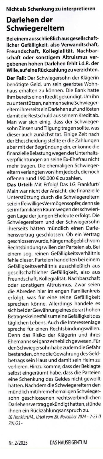 Darlehen der Schwiegereltern