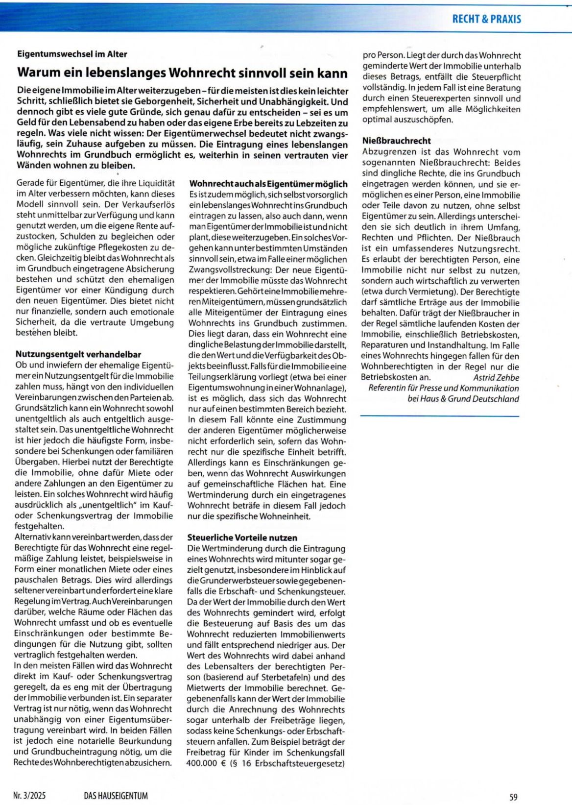 Warum ein lebenslanges Wohnrecht sinnvoll sein kann