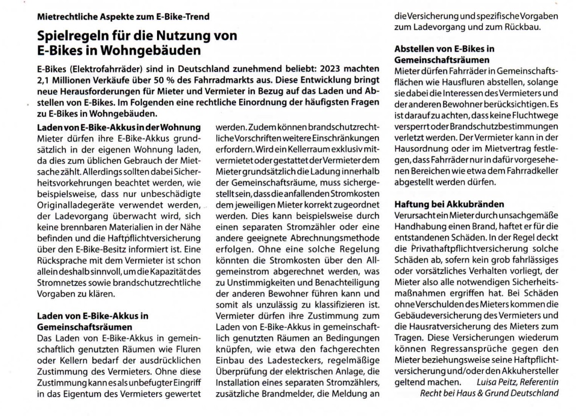 e-bike in Wohngebäuden