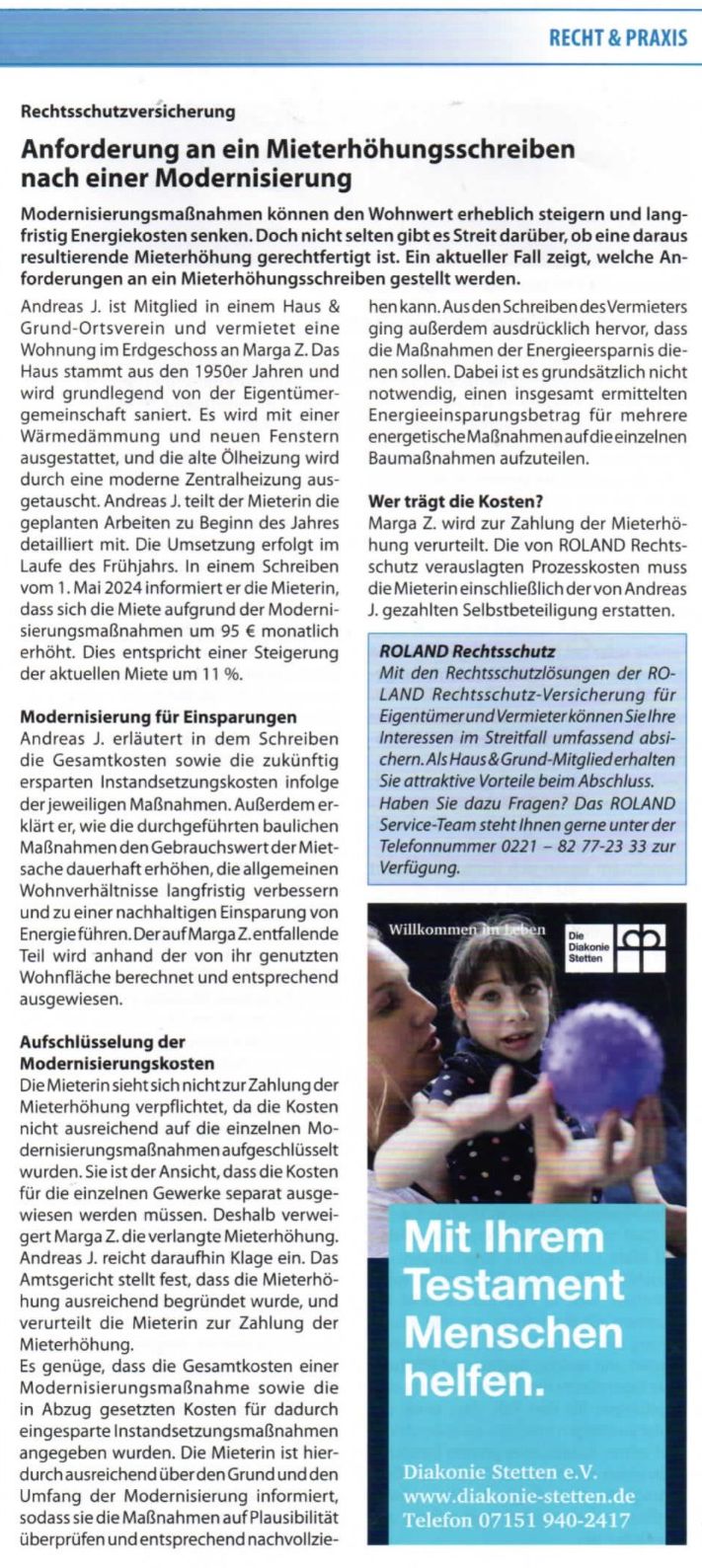 Anforderung an ein Mieterhöhungsschreiben nach einer Modernisierung