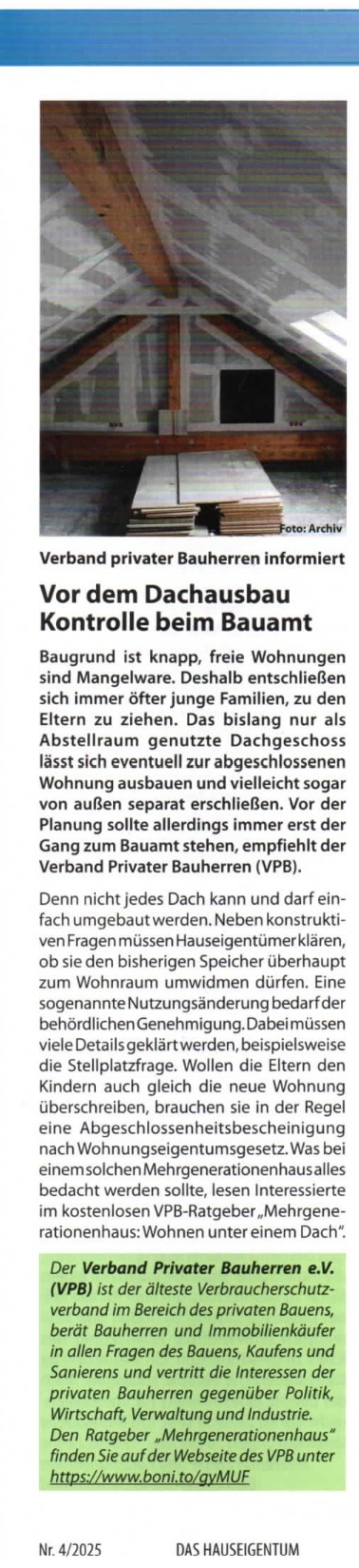 Vor dem Dachausbau Kontrolle beim Bauamt